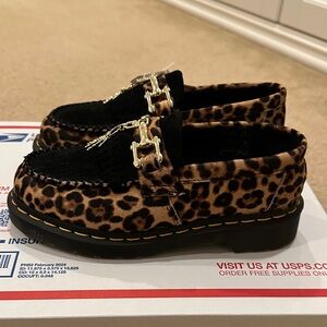 NWT Dr. Martens Adrian Bone Snaffle Hair On Leopard Print Loafers 5